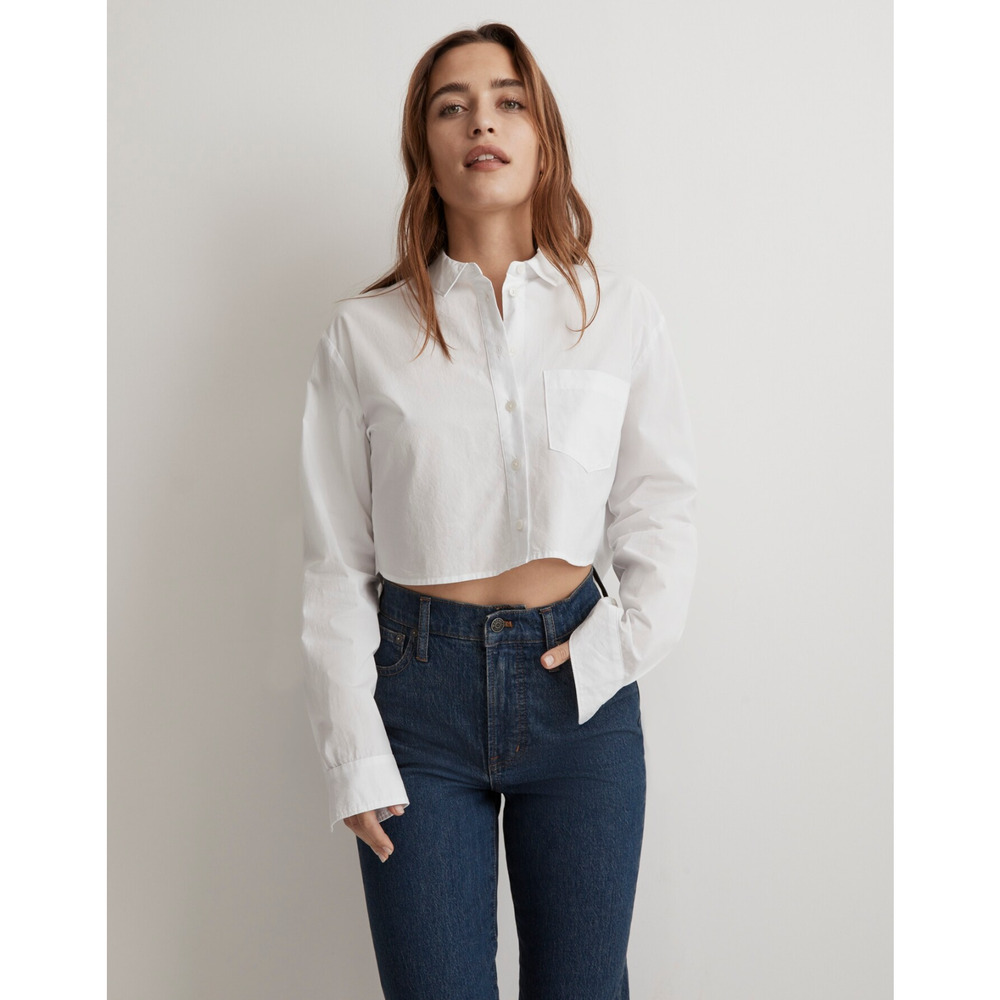 Madewell Womens Ex-Boyfriend Shirt Poplin Supercrop White NJ613 Size‎ XL NEW